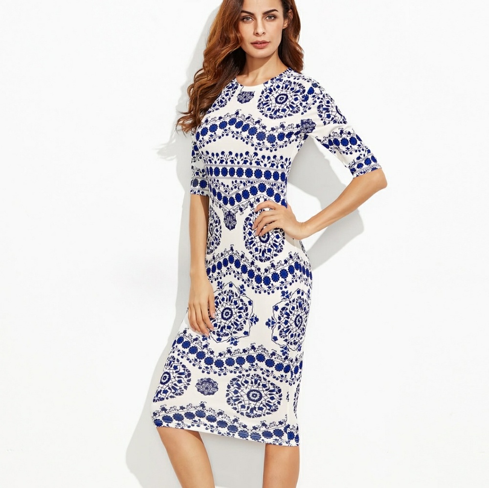 New Porcelain Print Midi Dress
